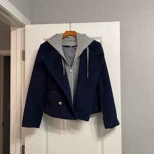 Navy Blue Jacket with Gray Hoodie